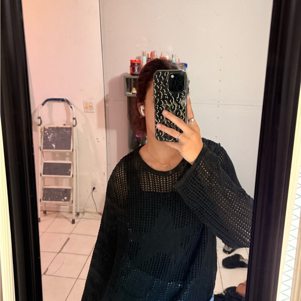 Edikted Black Mesh star Sweater - Picture 2 of 7